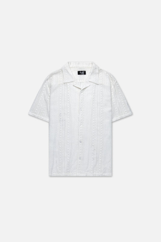 WHITE HEAVY LACE RESORT SHIRT 054