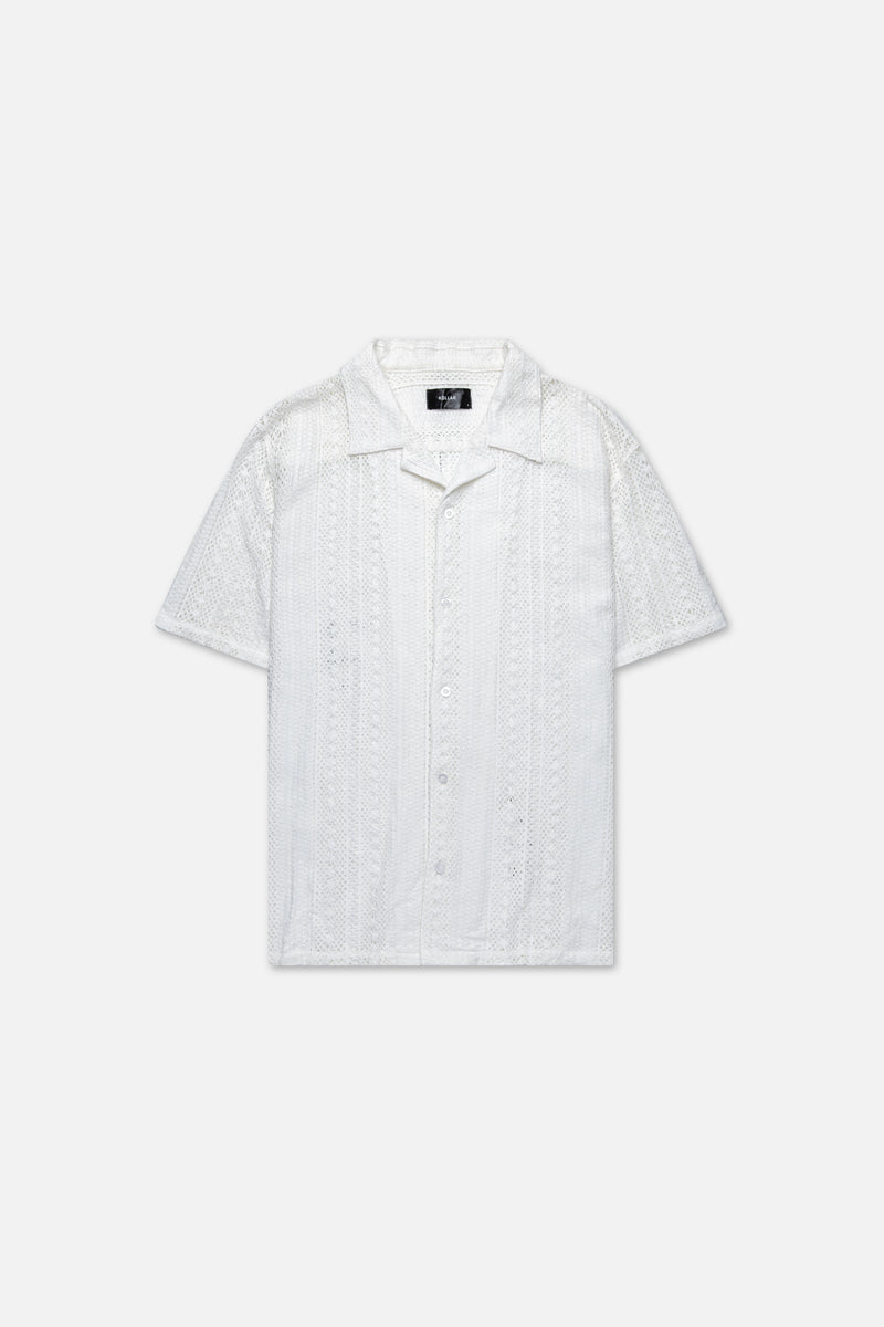 WHITE HEAVY LACE RESORT SHIRT 054