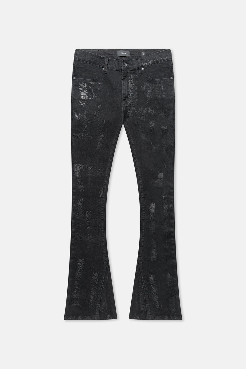 BLACK STAINED WAXED SKINNY FLARES 026