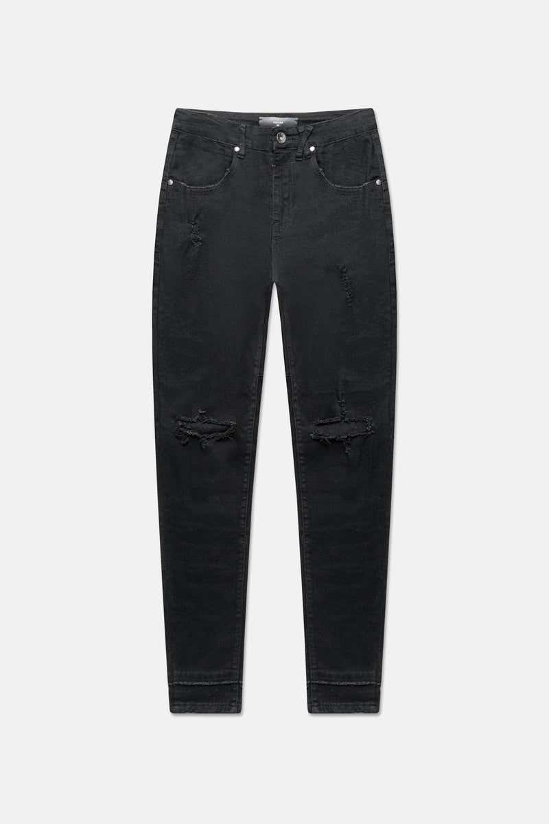 DESTROYED DOUBLE STACK BLACK SKINNIES 015