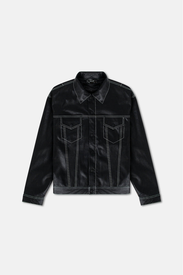 JM Contrast Vegan Leather Jacket - Black