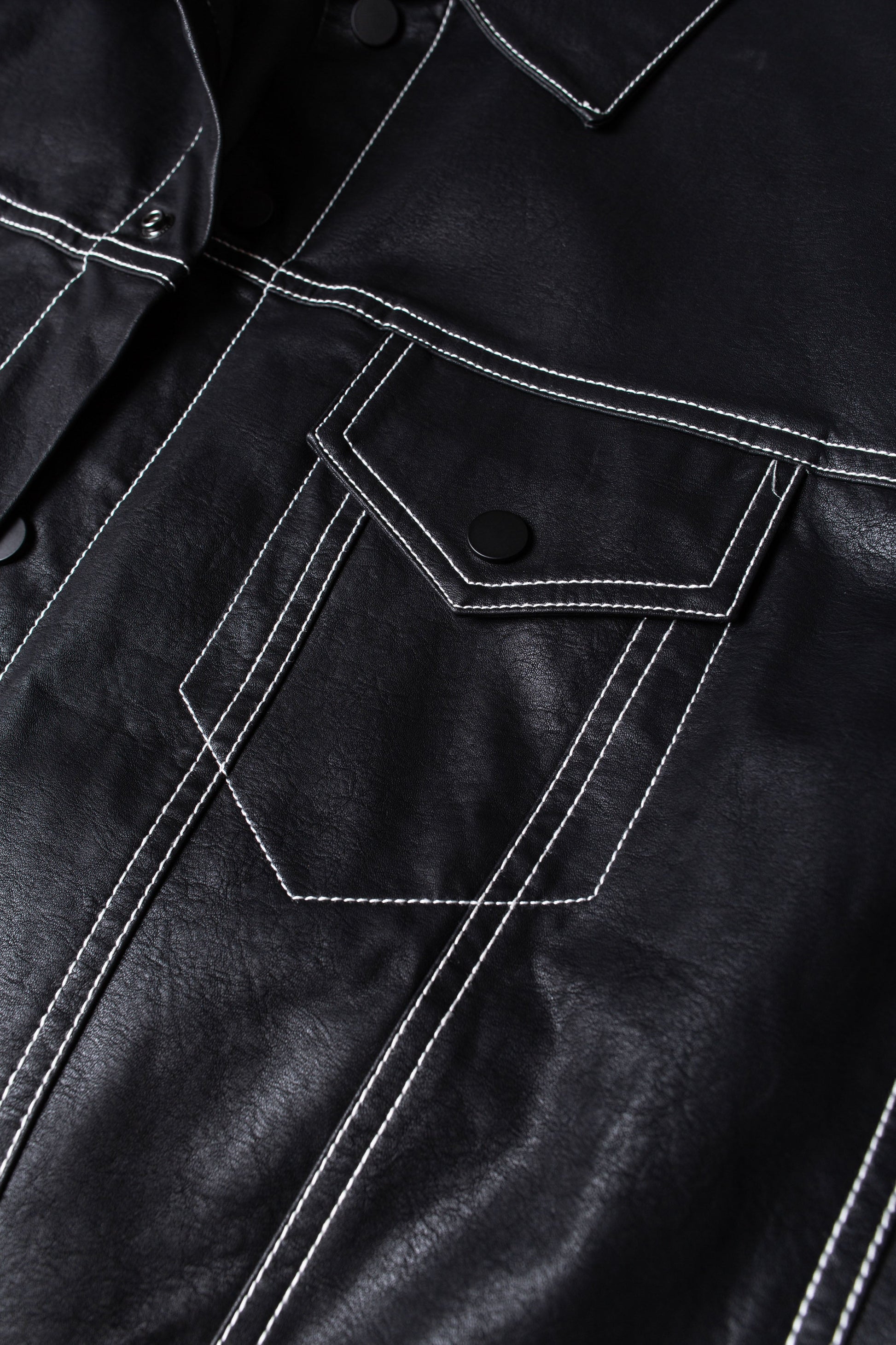 JM Contrast Vegan Leather Jacket - Black