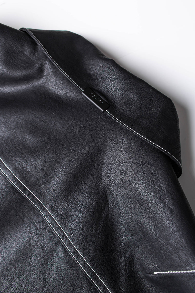 JM Contrast Vegan Leather Jacket - Black