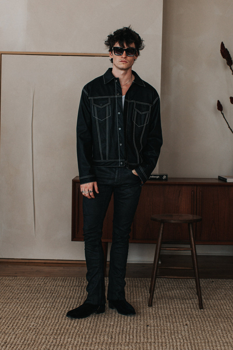 JM Contrast Vegan Leather Jacket - Black