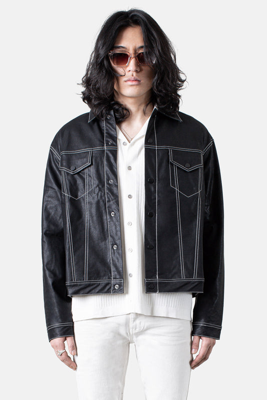 JM Contrast Vegan Leather Jacket - Black