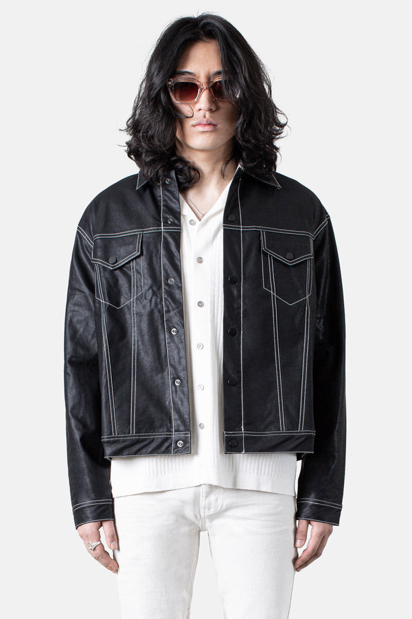 JM Contrast Vegan Leather Jacket - Black