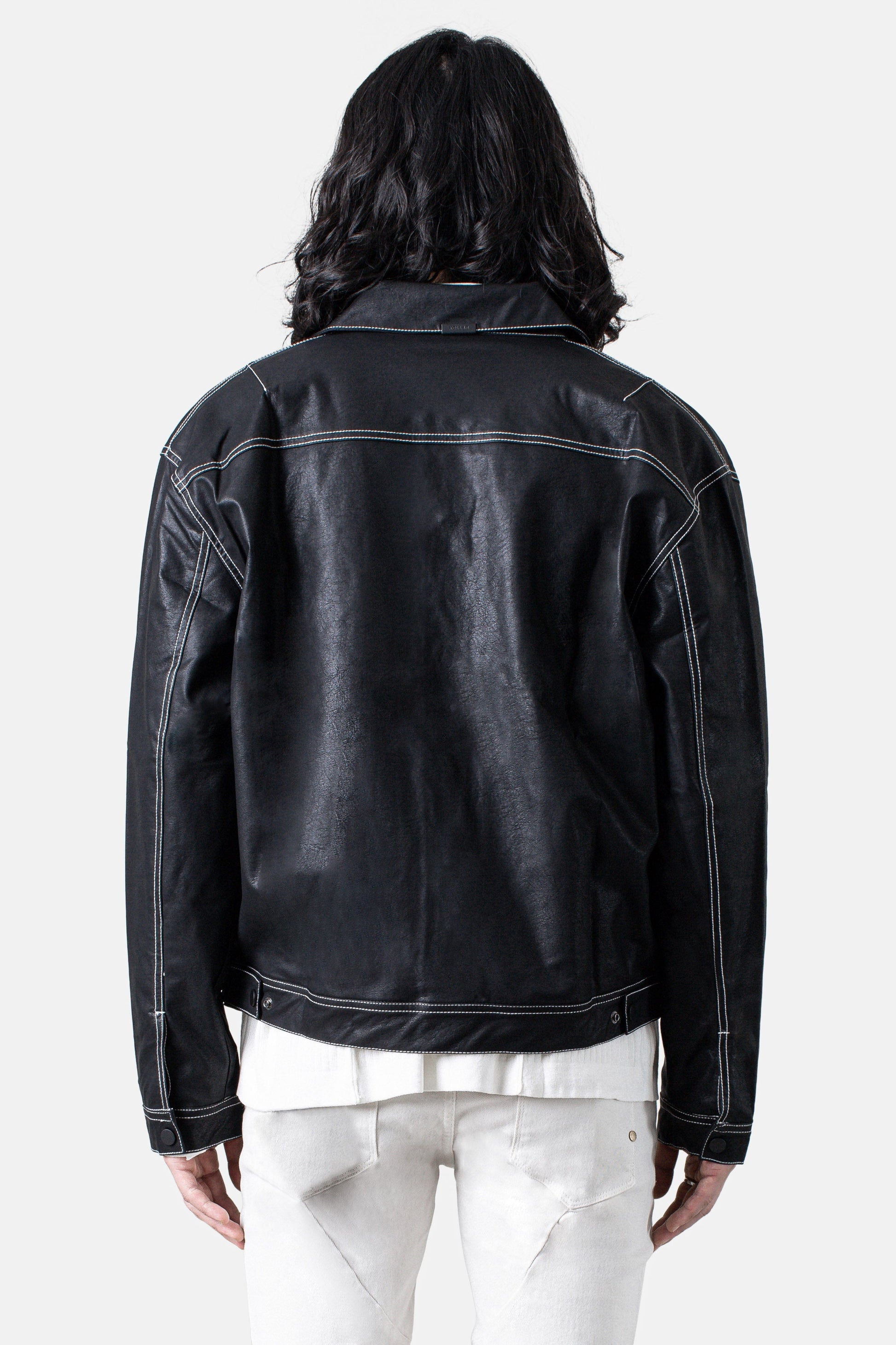 JM Contrast Vegan Leather Jacket - Black