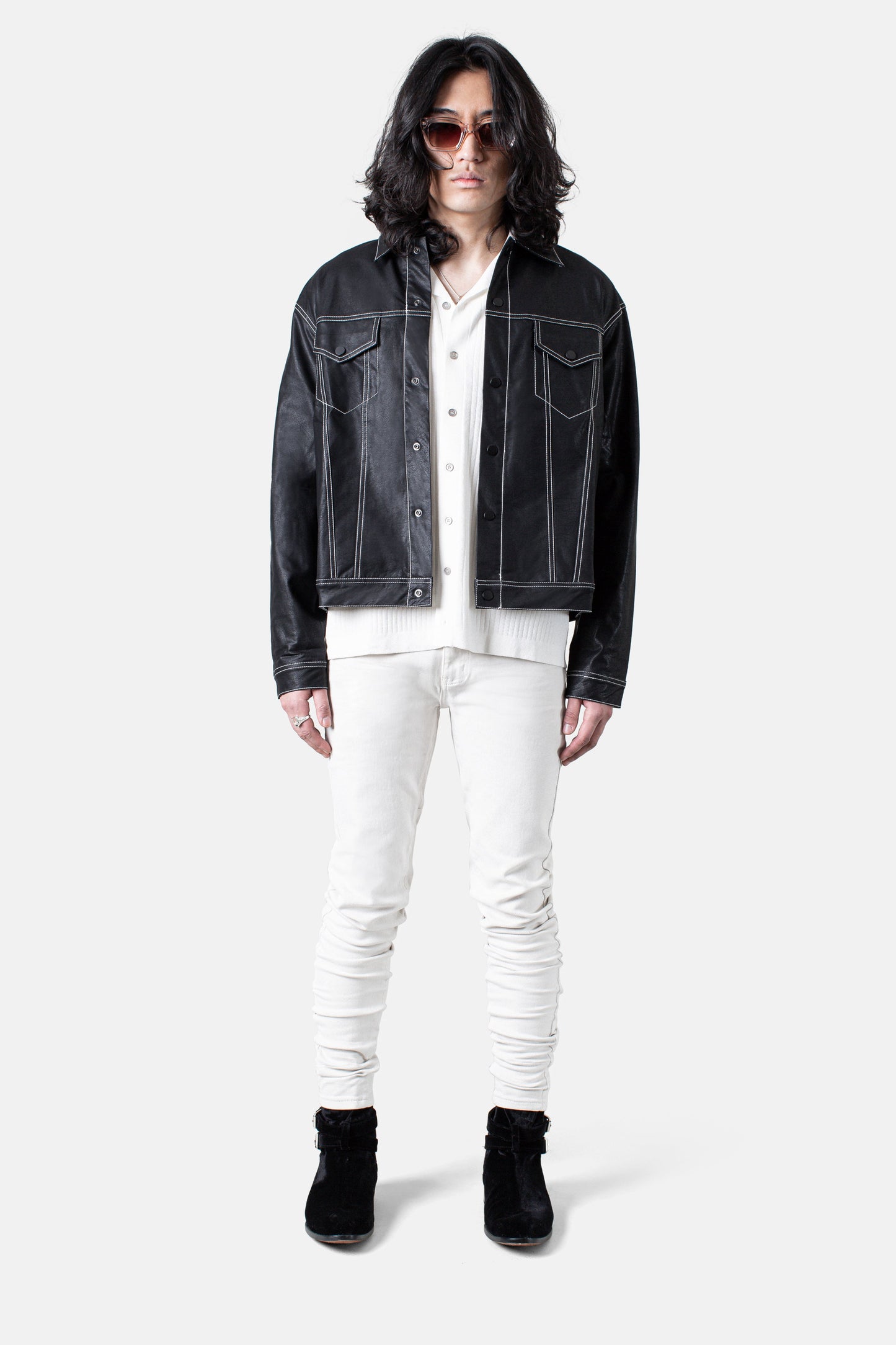 JM Contrast Vegan Leather Jacket - Black