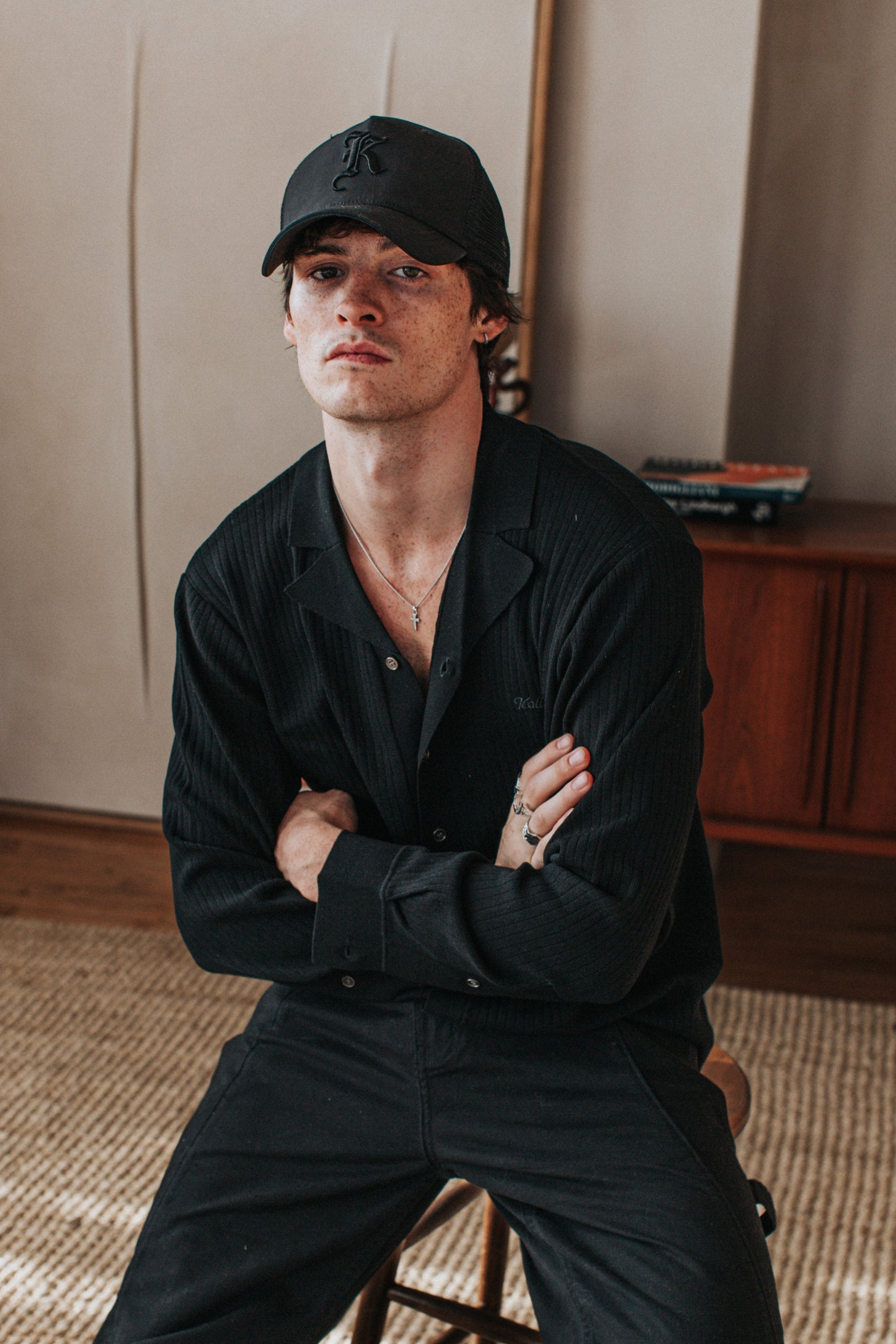 JM Knit Logo Button Down - Black