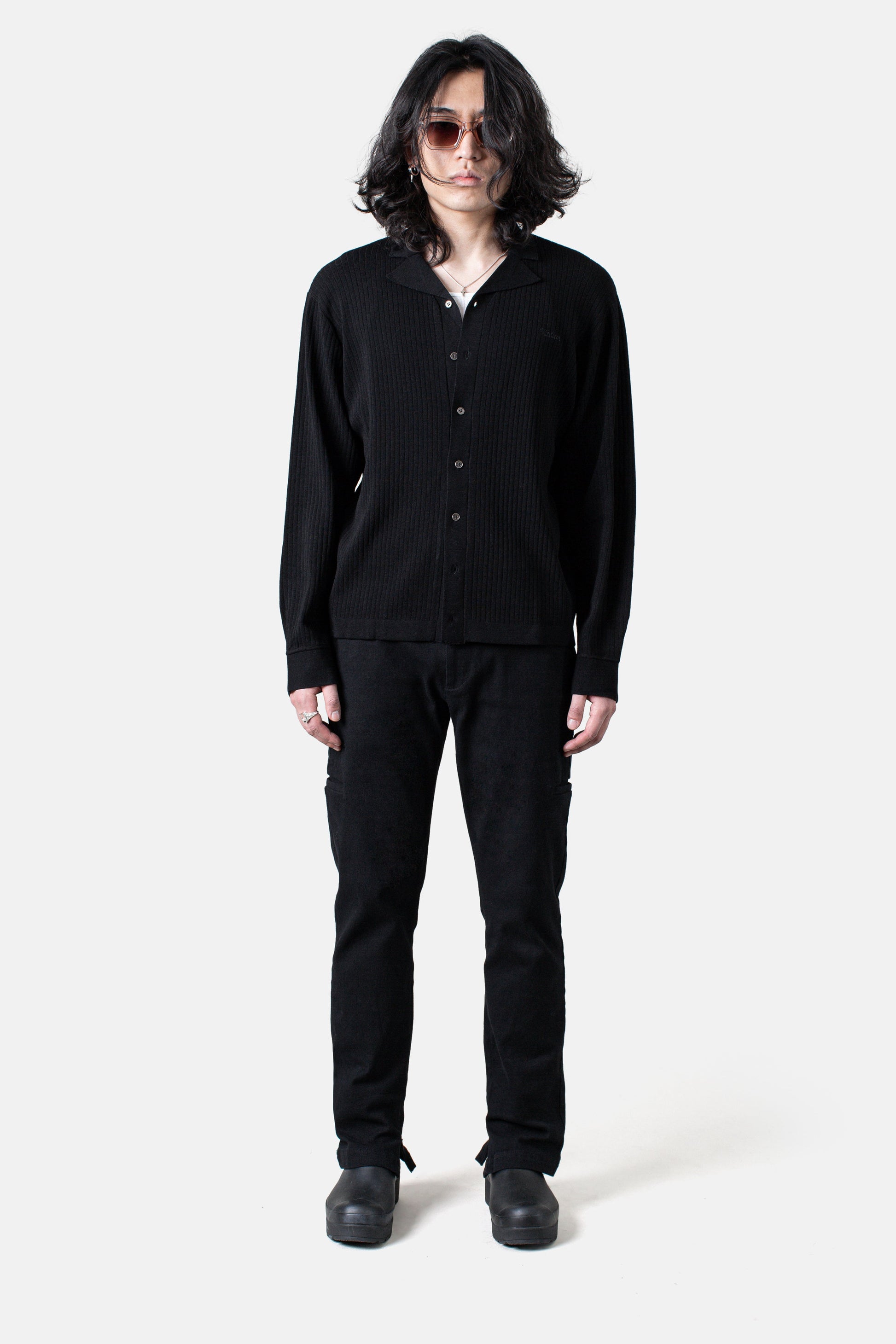 JM Knit Logo Button Down - Black