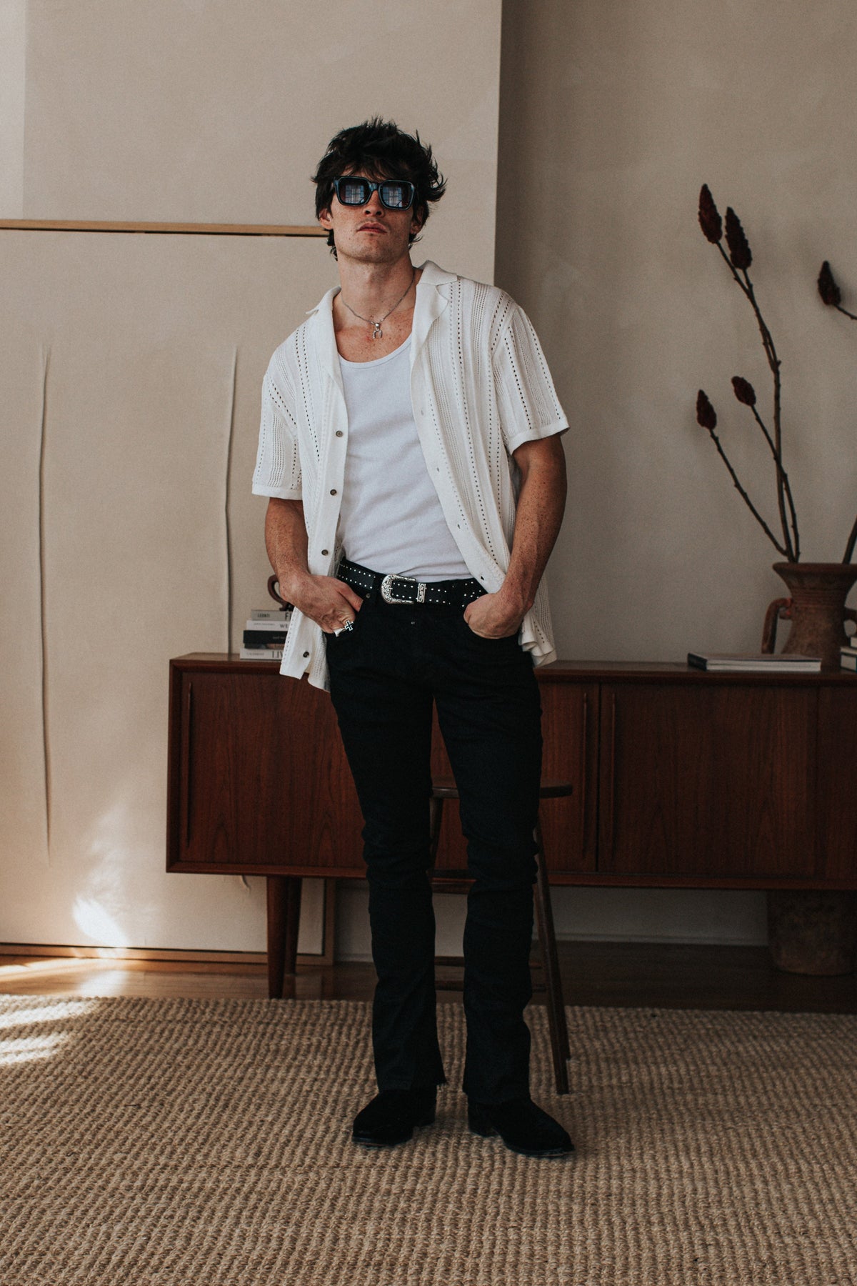 JM Resort Textural Knit Button Down - Off White