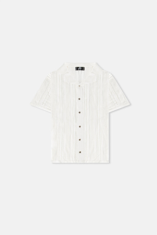 JM Resort Textural Knit Button Down - Off White