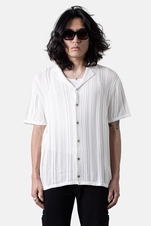 JM Resort Textural Knit Button Down - Off White