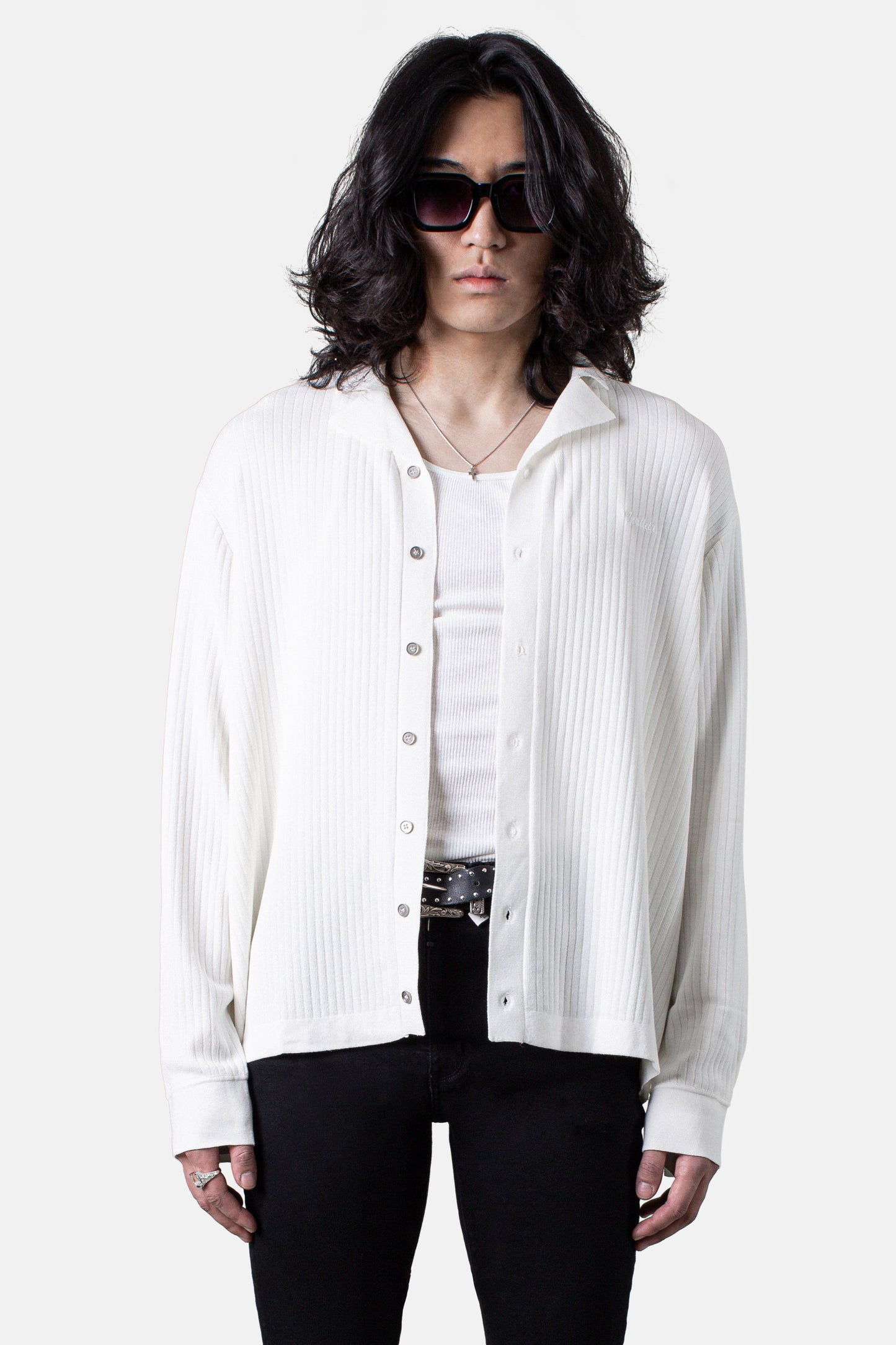 JM Shirts & Tops Knit Logo Button Down - White