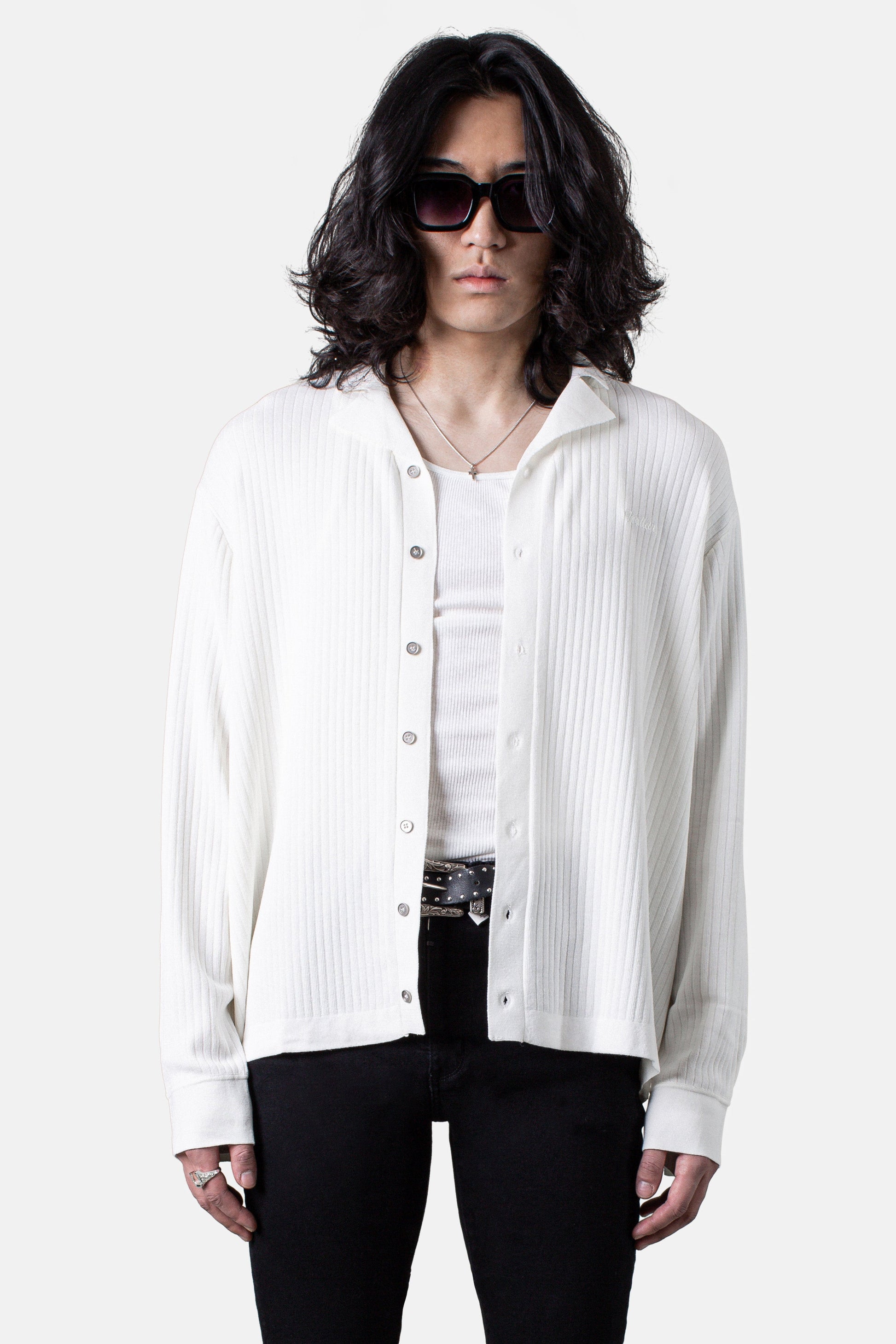 JM Shirts & Tops Knit Logo Button Down - White