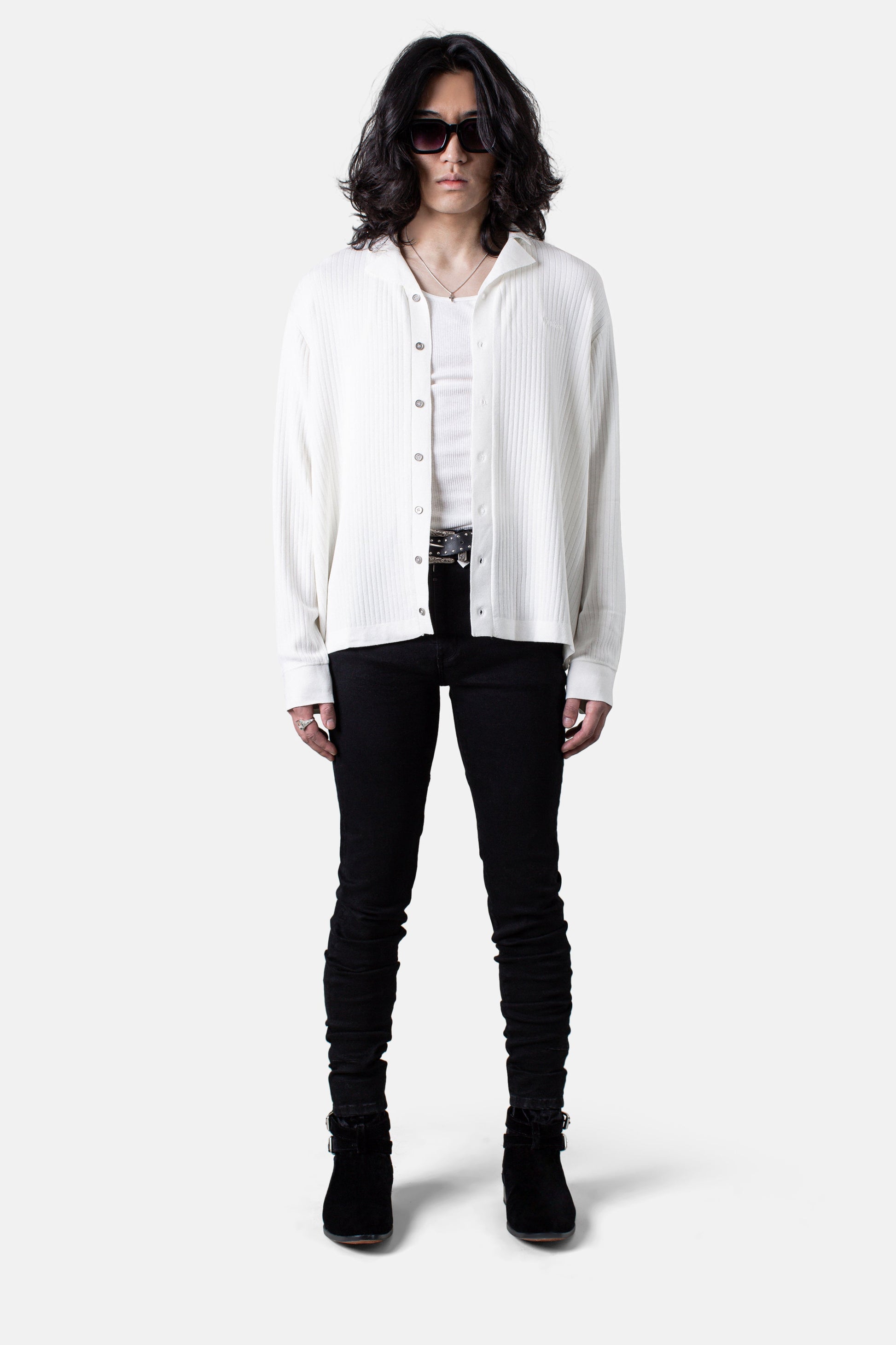 JM Shirts & Tops Knit Logo Button Down - White