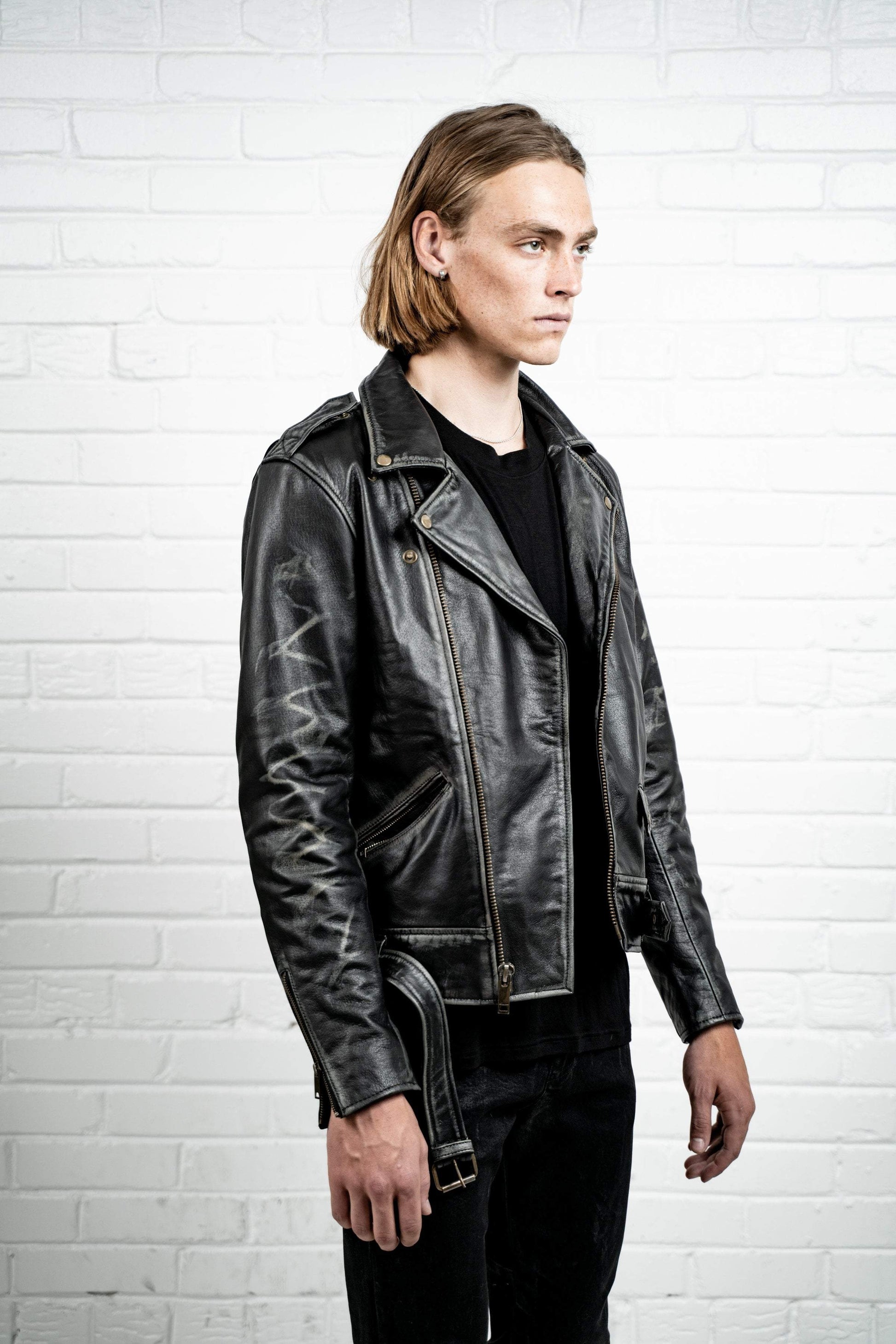 Kollar Clothing Aged Leather Jacket - Black Coppertone