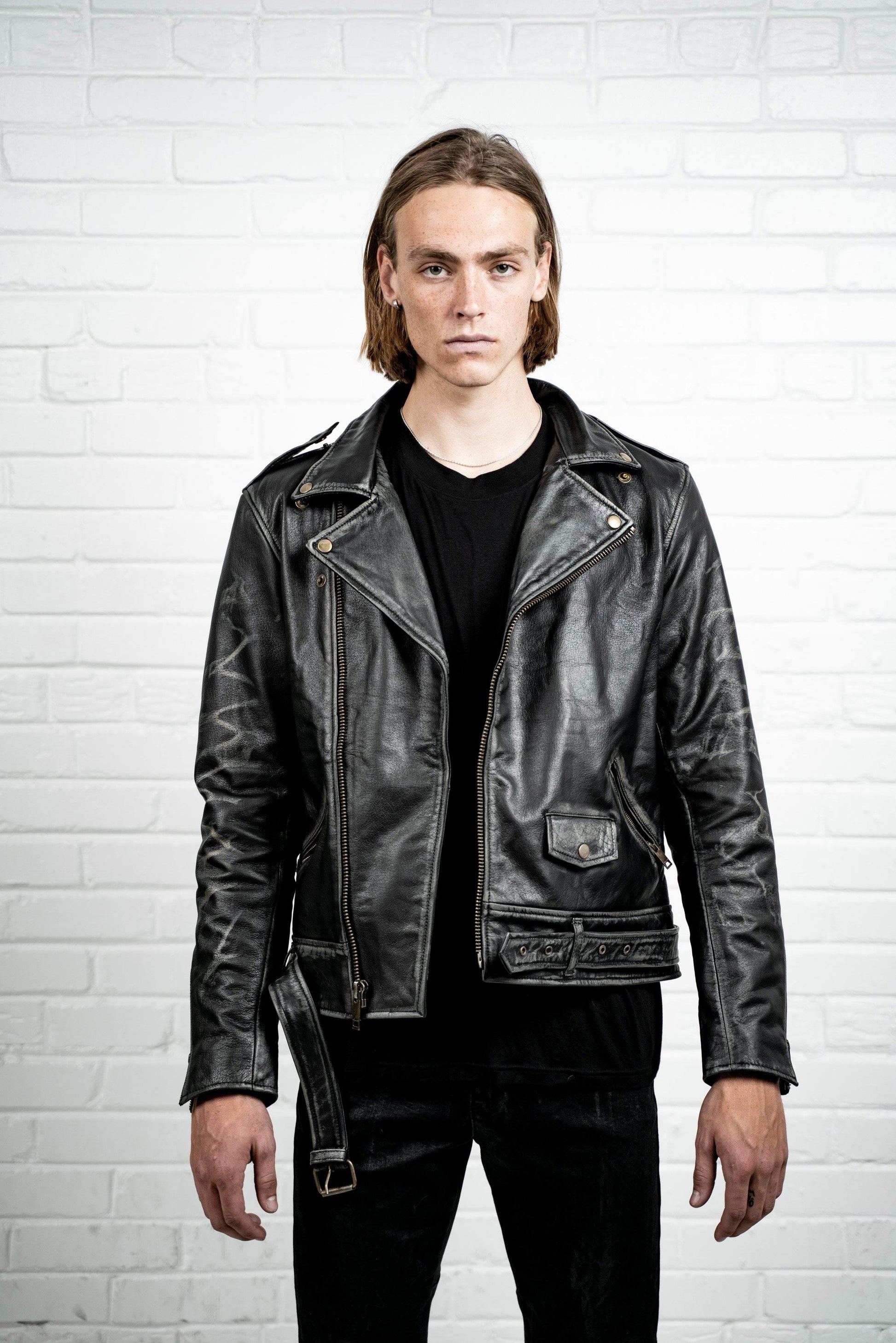 Kollar Clothing Aged Leather Jacket - Black Coppertone