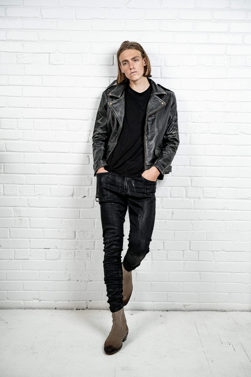 Kollar Clothing Aged Leather Jacket - Black Coppertone