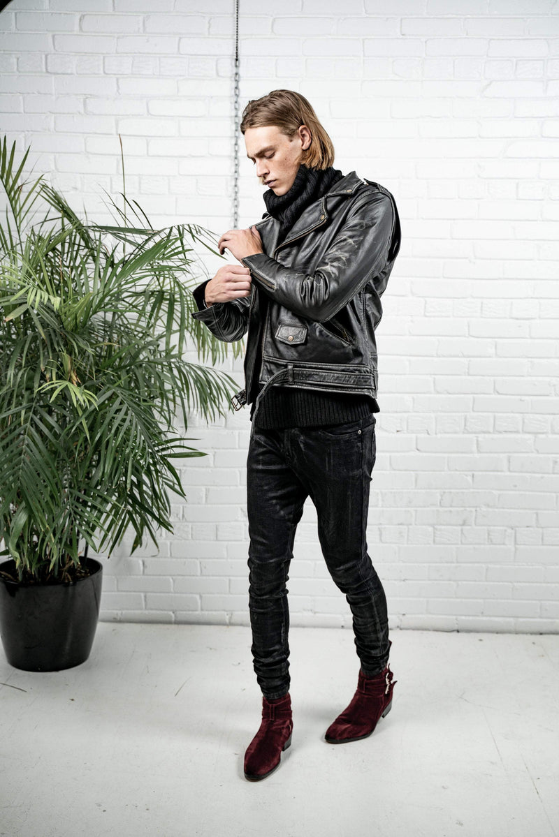 Kollar Clothing Aged Leather Jacket - Black Coppertone