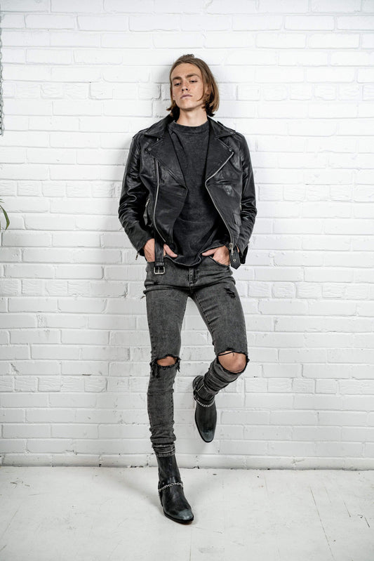 LB Classic Matte Leather Biker - Black