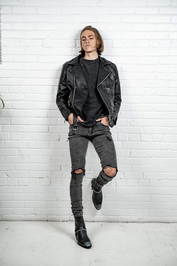 LB Classic Matte Leather Biker - Black
