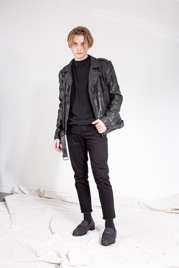 LB Distressed Biker Jacket - Black