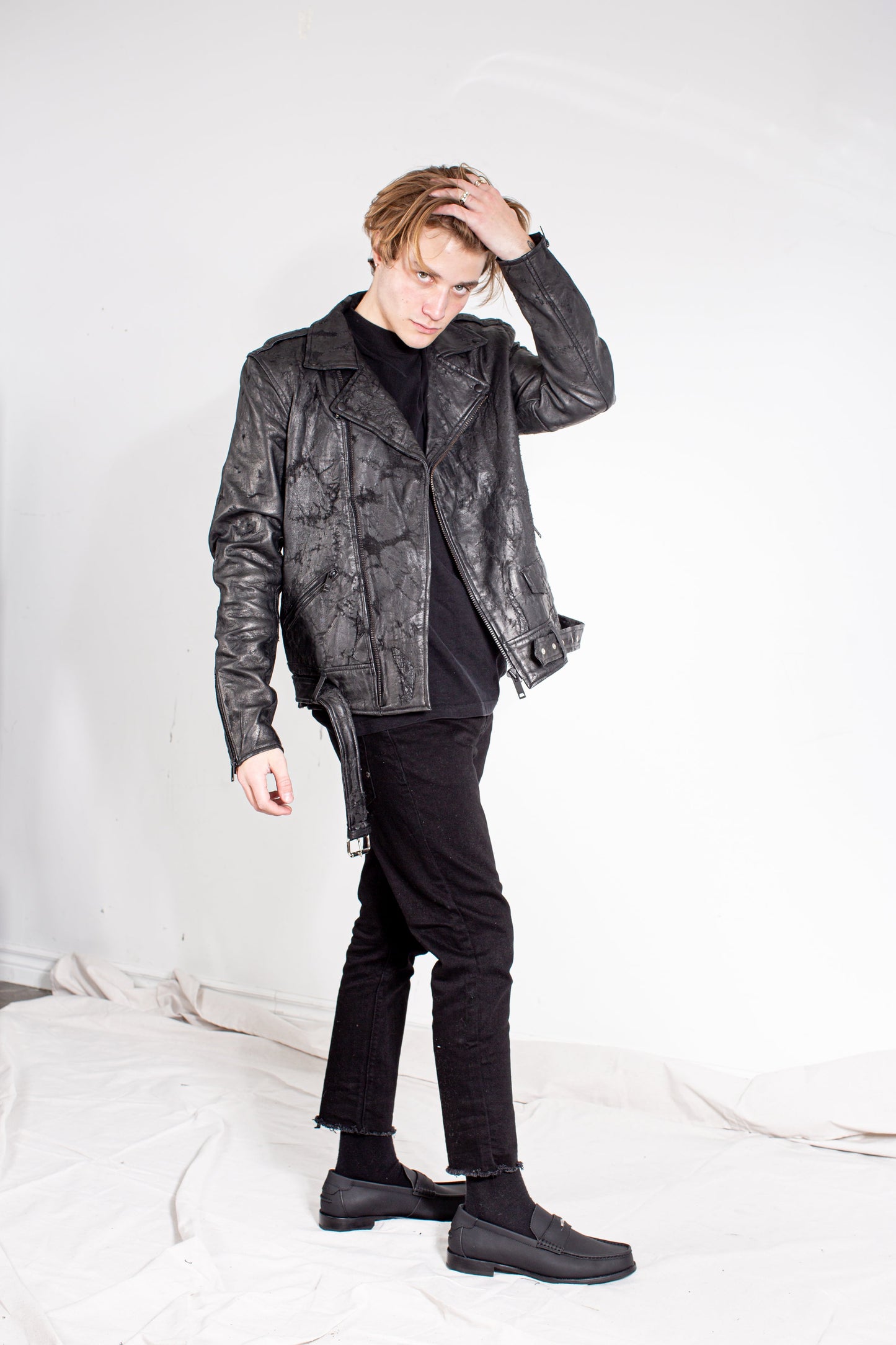 LB Distressed Biker Jacket - Black
