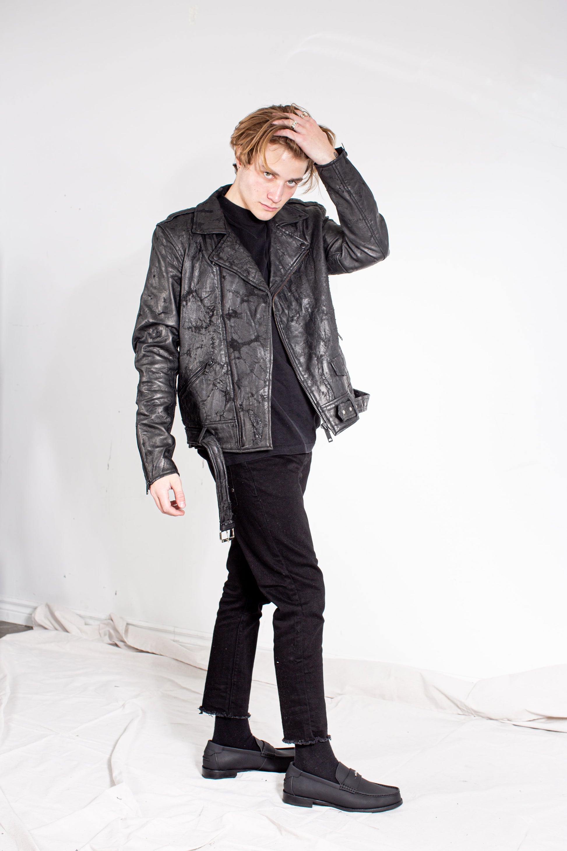 LB Distressed Biker Jacket - Black