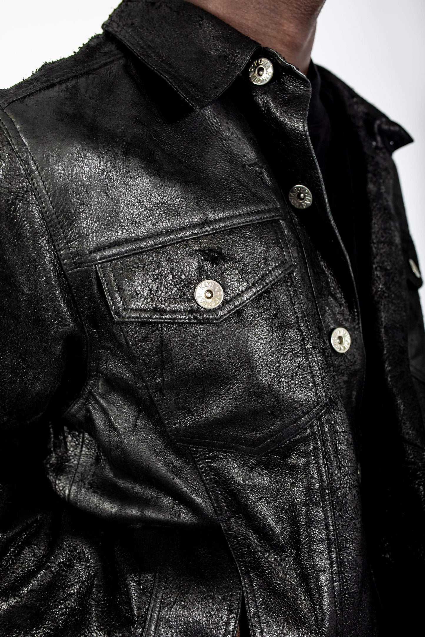 LB Distressed Trucker Jacket - Black